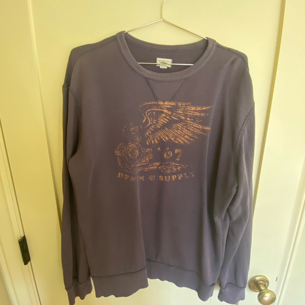 Men's Denim&Supply RL Crewneck Sweatshirt with Winged Motorcycle Graphic Purple
